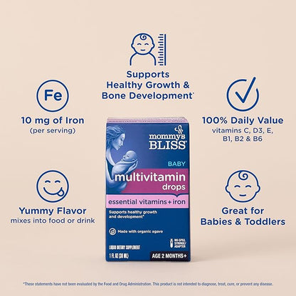 Mommy's Bliss Baby Multivitamin + Iron, Daily Essential Vitamins for Immune Support, Healthy Growth & Bone Development*, Age 2 Months+, 30 ml, Liquid