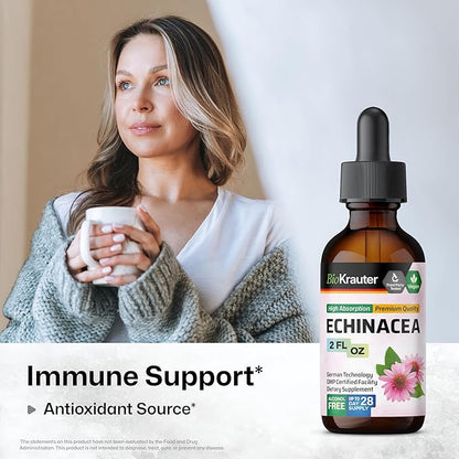 BIO KRAUTER Echinacea Tincture - Natural Immune Support - Echinacea Supplement - Vegan, Alcohol & Sugar Free Drops - 2 Fl.Oz.