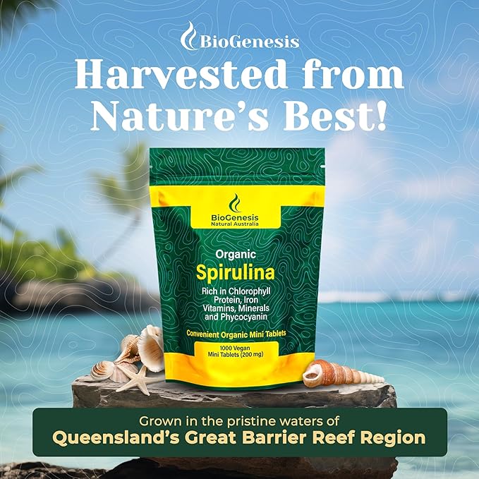 Organic Spirulina | BioDynamic Cracked Cell Wall, Chlorophyll-Rich, Vitamins, Minerals | Vegan Tablets (200 mg) ((1000)