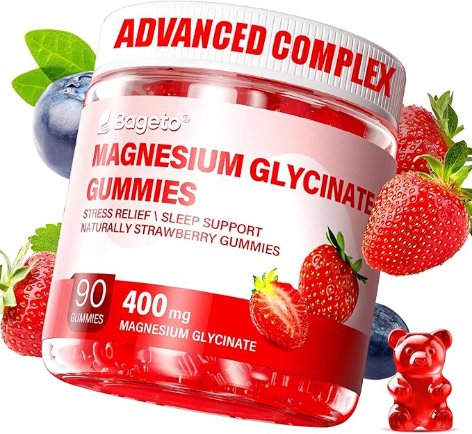 Magnesium Glycinate Gummies Sugar Free 90 for Adults & Kids,400mg Chewable Magnesium Gummies with 200mg L-Threonate,Ashwagandha,Vitamin D,B6,B12,Calcium for Sleep,Stress & Muscle,Relief,Strawberry