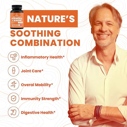 Turmeric + Ginger Capsules 1200mg | Joint Comfort, Inflammation Support & Digestive Health* | 180 Count | Zealthy Life High Potency Turmeric Ginger Supplement | 1200mg