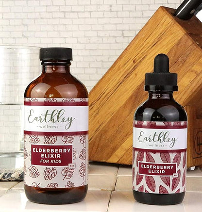Earthley Elderberry Herbal Extract, Powerful Immune & Respiratory Support, Herbal Elderberry, Syrup Alternative, Organic & Alcohol-Free (2oz, Kids)