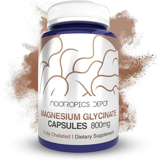 Nootropics Depot Magnesium Glycinate Capsules | 180 Count | Mineral Supplement | Magnesium Supplement | Supports Heart, Muscle, Nerve, and Bone Health