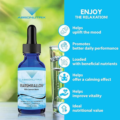 Absonutrix Marshmallow with Lemon Balm 390 mg, 4 Oz Liquid, 302 Servings, Made in USA, Quick Absorption, Quality Potent Ingredients, Non-GMO, GMP Certified, Cruelty-Free Products