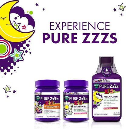 VICKS PURE Zzzs Kidz + Immunity, Kids Melatonin Gummy, Sleep Aid, Low Dose Melatonin for Kids, Zinc for Immune Support, Melatonin 1 mg, Melatonin Gummies Kids, Berry Flavor, 60 Sleep Gummies