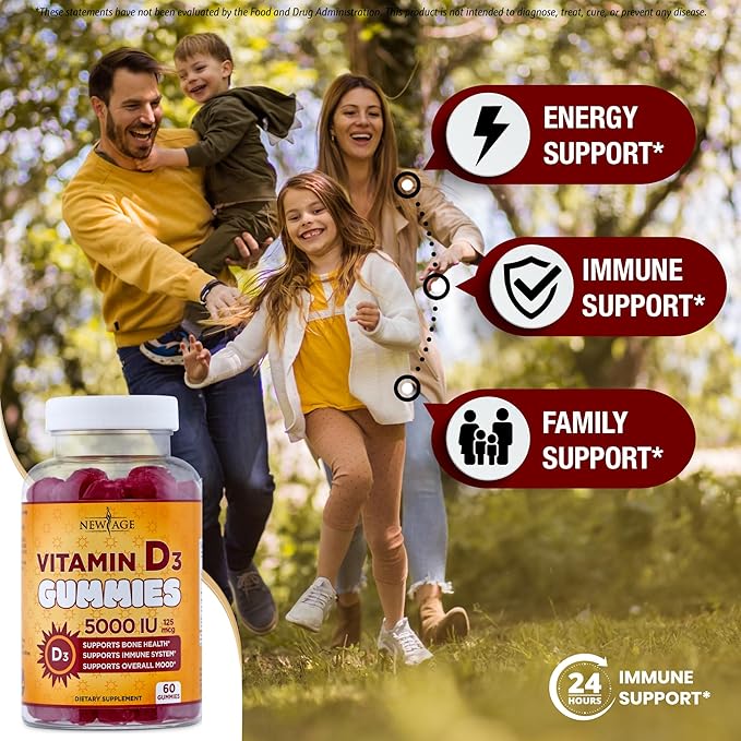 NEW AGE Immune Defense Combo - 2 Pack - Vitamin D3 Gummies 5000 IU 125mcg & High Potency Zinc Gummies, Immune Booster 120 Count