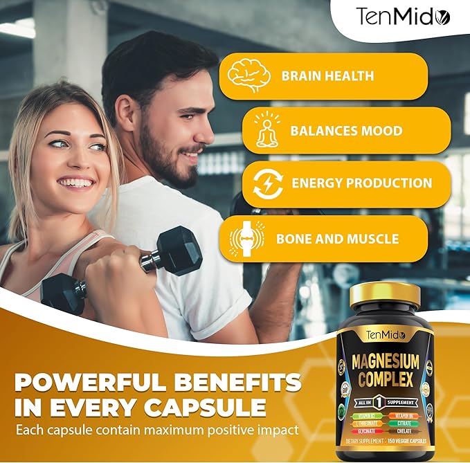 Magnesium Complex Supplement - Combine 10 Types of Magnesium: Glycinate, L-Threonate, Citrate, Chelate, Bisglycinate, Oxide, Malate, Orotate, Aspartate, Taurate - 150 Capsules for 5 Months