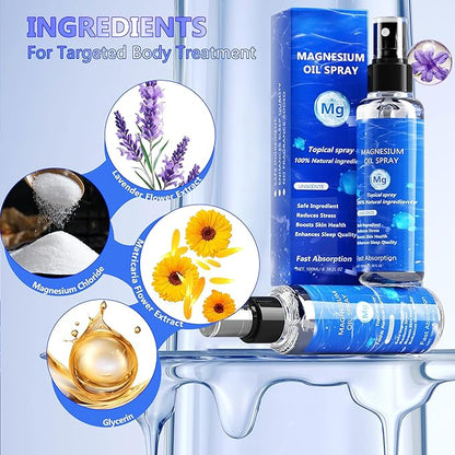 Pure Magnesium Oil Spray, 100Ml Topical Magnesium Spray Extra Strength, Organic Magnesium Oil Skin & Body Spray, Natural Magnesium Chloride Oil Spray for Feet