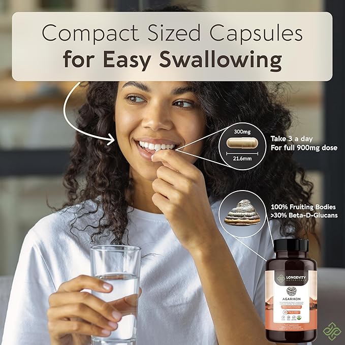 Longevity Botanicals Wildcrafted Agarikon Mushroom Extract Capsules (120) | Concentrated 10:1 Ratio | 100% Fruiting Bodies | Laricifomes Officinalis Supplement for Immunity & Respiratory Support