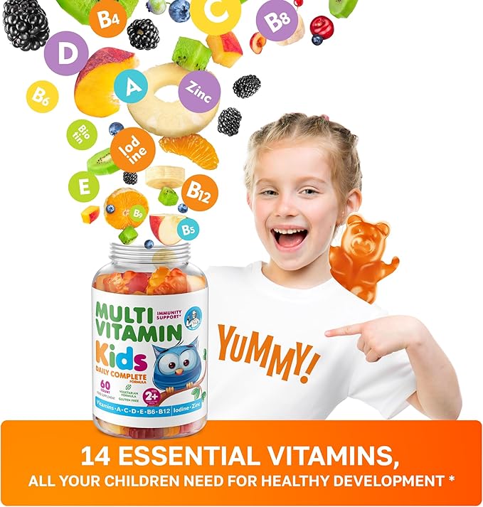 DR. MORITZ Kids Multivitamin Gummies 14 Essential Vitamins Daily Supplement for Ages 2+ Vitamin ACDE Vegetarian B6 B12 Zinc Biotin Gummy Multivitamins for Children- (60 Count)