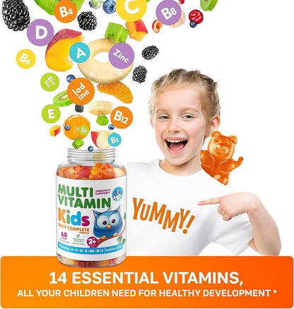 DR. MORITZ Kids Multivitamin Gummies 14 Essential Vitamins Daily Supplement for Ages 2+ Vitamin ACDE Vegetarian B6 B12 Zinc Biotin Gummy Multivitamins for Children- (60 Count)