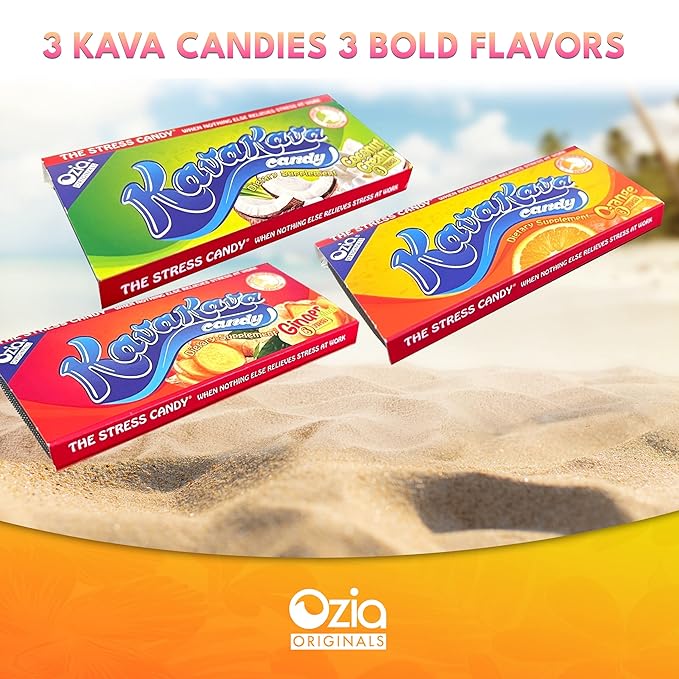 Ozia Originals Kava Kava Candy - 8 Kava Candies Per Pack, Kava Extract Stress Relief Supplement, Natural Kava Root Chill Happy Pill, Encourages Positive Mood - Orange Flavor, 4 Packs