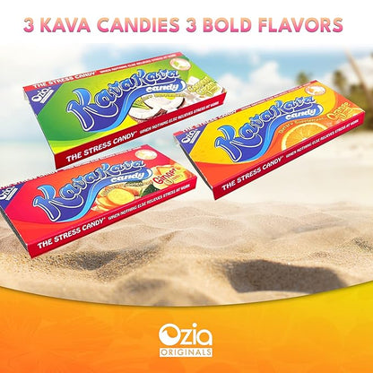 Ozia Originals Kava Kava Candy - 8 Kava Candies Per Pack, Kava Extract Stress Relief Supplement, Natural Kava Root Chill Happy Pill, Encourages Positive Mood - Orange Flavor, 4 Packs