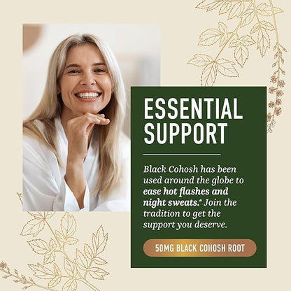 Black Cohosh Gummies for Menopause Relief, Hot Flashes & Night Sweats | 50mg Black Cohosh Root for Women | Gluten-Free, Vegetarian, Non-GMO | Hormone Balance Support | Yummy Peach Flavor | 60 Gummies