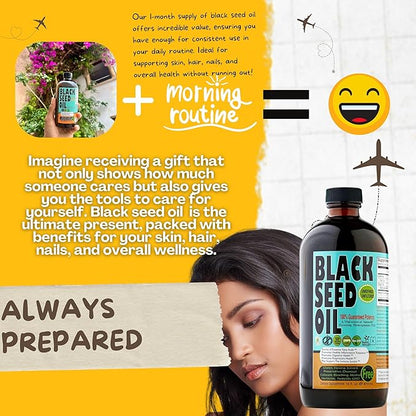 Sweet Sunnah Premium Black Seed Oil - Cold Pressed Nigella Sativa Aids in Digestive Health, Immune Support, Brain Function, Joint Mobility, Gluten Free, Non GMO - 4 Fl Oz