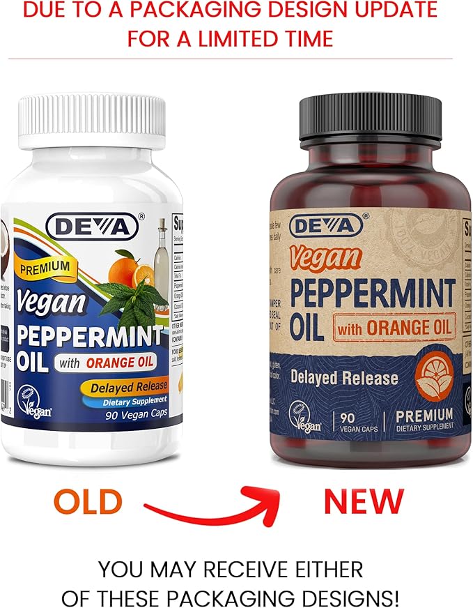 DEVA Nutrition Premium Vegan Peppermint Oil with Orange Oil, Delayed Release, 90 Capsules, 1-Pack
