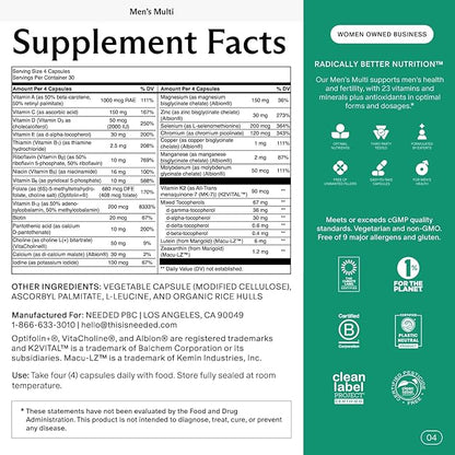 Needed. Multivitamin for Men - 25 Optimal Nutrients for Fertility & Men's Health - Mens Multivitamin with Vitamin D3 2000IU, B12 Vitamins, 200 MCG Selenium - Men's Fertility Supplement, 30 Day Supply