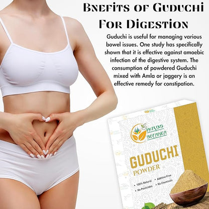 Guduchi Powder USDA Organic Neem Giloy Powder | Tinospora cordifolia | Herbsl Supplement for Immune Support, Digestion 5.3 Oz / 150 GMS