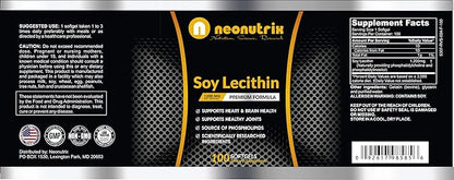 Soy Lecithin Capsules 1200mg (One a Day, 100 Softgels) Immune Support Supplement Rich in Phospholipids Supports Metabolism, Brain & Heart Health & Cell Functions Made in The USA Non-GMO by Neonutrix