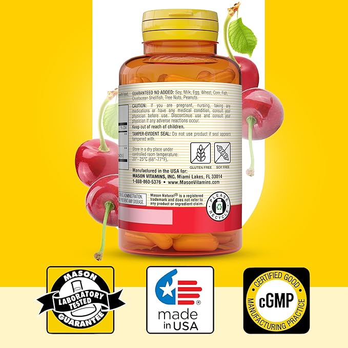 MASON NATURAL 1000mg Tart Cherry Extract with Standardized Turmeric, 60-Day Supply Capsules for Joint Support