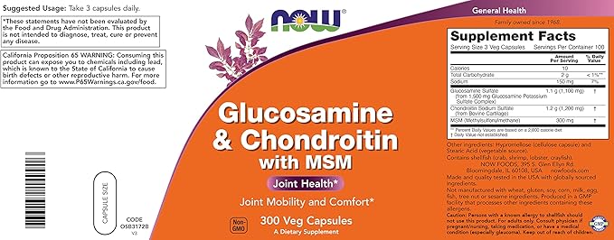 Now Glucosamine & Chondroitin with MSM, 300 Capsules (Pack of 2)
