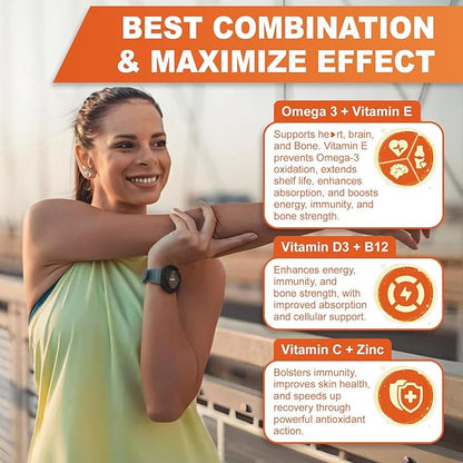 Sugar Free Vitamin D3 5000 IU Gummies + Methyl B12 Vitamins + Vegan Omega 3 Supplement, Organic Vitamin D Gummies for Women Men with Vitamin ACE & Zinc for Energy, Mood, Muscle & Immune Support