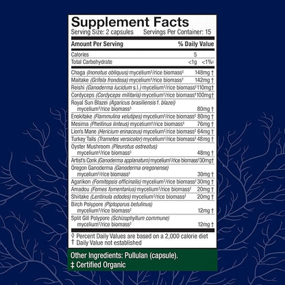 Host Defense MyCommunity Capsules - 17 Species Blend Mushroom Supplement for Immune Support - Herbal Aid with Lion's Mane, Reishi, Chaga, Cordyceps, Turkey Tail & More - 30 Capsules (15 Servings)*