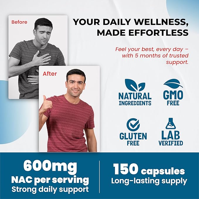 NAC Supplement N-Aetyl Cysteine Enriched with Milk Thistle, Quercetin - Support Immunity, Respiratory Health & Liver Detox | 150 Capsules