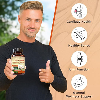 Glucosamine Chondroitin MSM with Turmeric & Boswellia Supplement | Joint Support Supplement Glucosamine Sulfate 1500mg | Joint Health Chondroitin Sulfate MSM Supplement for Women & Men - 180 Capsules