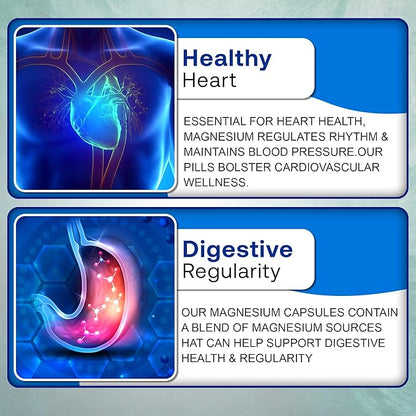 Magnesium Complex Supplement 500mg for Men & Women - Magnesium Glycinate & Oxide for Better Sleep, Muscle, & Heart Health, Formulated in USA, 60 Capsules (Pack of 1)