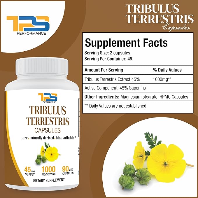 Tribulus Terrestris Extract Capsules 1000mg per Serving |90 Veg Capsules, 45 Days Supply|40% Saponins