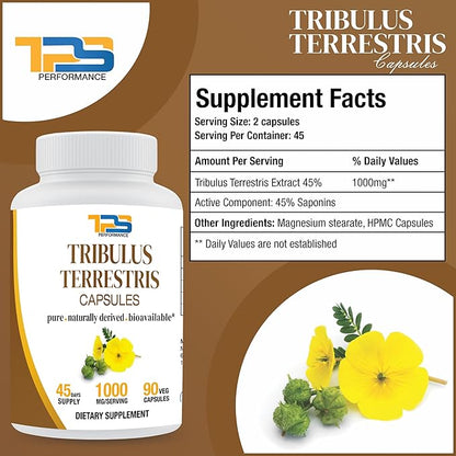 Tribulus Terrestris Extract Capsules 1000mg per Serving |90 Veg Capsules, 45 Days Supply|40% Saponins