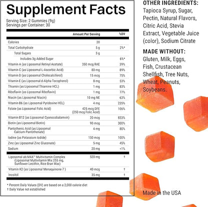 Liposomal Multivitamin Gummies, 520 mg Liposomal Multi Complex for Men and Women, Immune Support, Antioxidant Defense - 60 Gummies, 30 Servings, Orange Passion Fruit Flavor