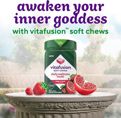 Vitafusion Soft Chews Daily Wellness Multi(1), Chewable Multivitamins for Adults, Individually Wrapped, Berry Fusion Flavor, 30 Chews, 30 Day Supply