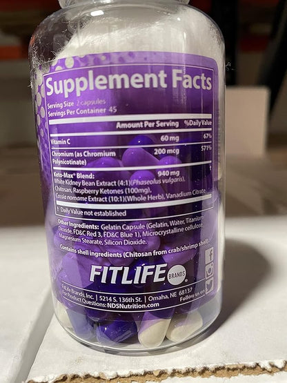 Keto-Max - Carbohydrate and Fat Blocking Dietary Supplement with Chromium - Stimulant Free Fat Burner for A More Toned and Fit Body - 90 Capsules