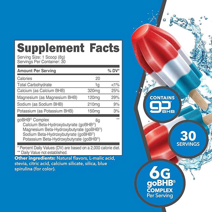 Ketologic Keto BHB (Patriot Pop Flavor) 30 Servings - Exogenous Ketone Supplement with goBHB, Beta-Hydroxybutyrate Salts