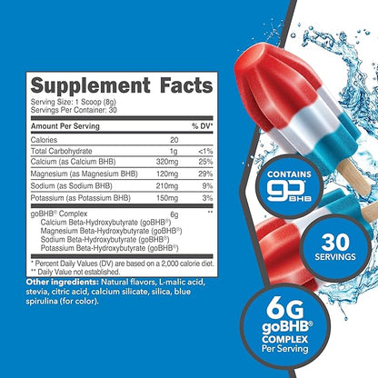 Ketologic Keto BHB (Patriot Pop Flavor) 30 Servings - Exogenous Ketone Supplement with goBHB, Beta-Hydroxybutyrate Salts