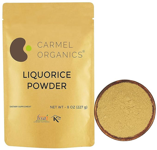 CARMEL ORGANICS Licorice Root Powder - 8 Ounce | Herbal Supplement | Natural Sweetener and Digestive Aid | Non-GMO | No Added Preservatives & Additives
