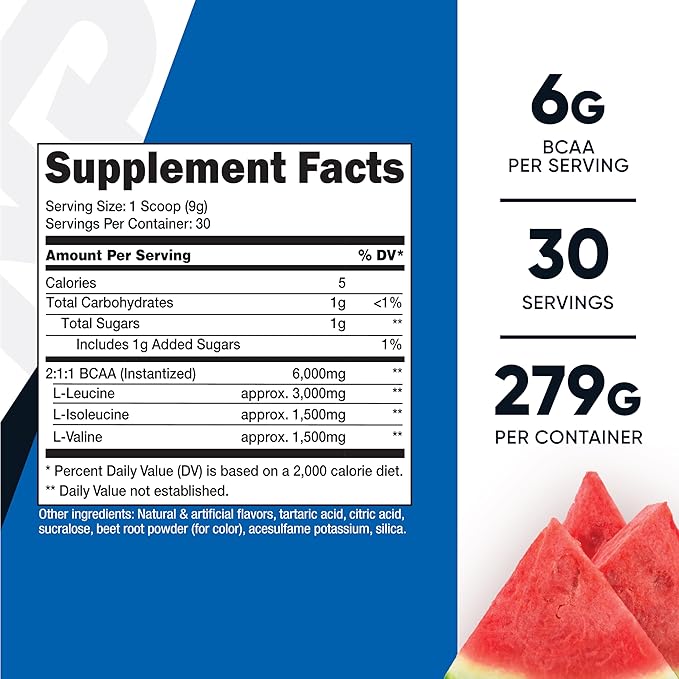 Nutricost BCAA Powder (Watermelon, 30 Servings) - Optimal 2:1:1 Ratio