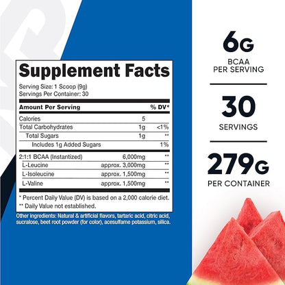 Nutricost BCAA Powder (Watermelon, 30 Servings) - Optimal 2:1:1 Ratio