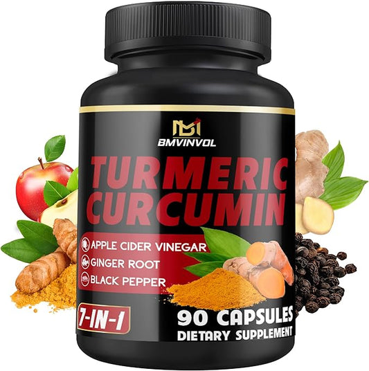 Turmeric Curcumin Supplement - 95% Curcuminoids with Ginger, Apple Cider Vinegar, Black Pepper - 90 Count - 3 Month Supply