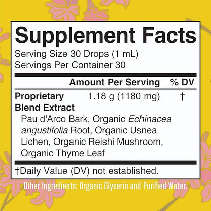 MaryRuth Organics PAU d'Arco Bark Liquid Herbal Supplement | Immune Support, Digestive & Gut Health | Echinacea, Usnea Lichen, Reishi Mushroom, Thyme Leaf | Vegan, Non-GMO | 1 Fl Oz, 1 Month Supply