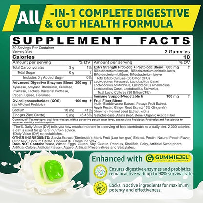 Digestive Enzymes Gummies for Women & Men, Multi-Enzymes with 90Billion CFU Probiotics and Prebiotics & Postbiotic, Vegetable & Fruit Fiber Blend, Super Enzymes for Digestive & Gut Health,Immune,60Cts