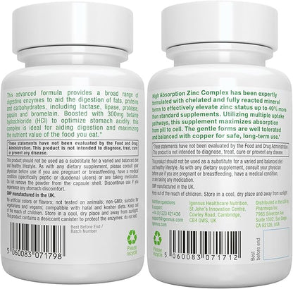 Advanced Digestive Enzymes & Betaine HCl + Zinc Complex 25mg Vegan Bundle, Digestive Aid with Chelated Zinc Picolinate & Bisglycinate, by Igennus