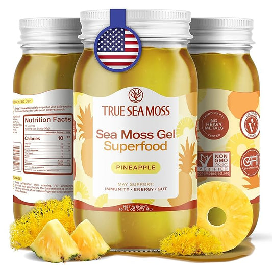 TrueSeaMoss Sea Moss Gel – Made in USA – Wildcrafted Seamoss, Fresh Fruits & Sea Vegetables – Pineapple, Pack of 1 (Labels may Vary)