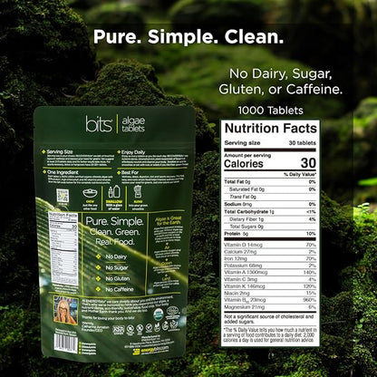 RECOVERYbits - Organic Chlorella Tablets - Plant-Based Algae Superfood - Chlorophyll - Cracked Cell Wall - Energy - Immune System - Detox - Keto - Vegan - Non-GMO - Large Bag - 1000 Tablets