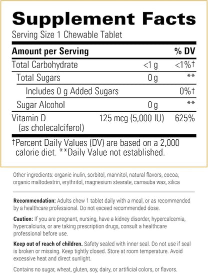 Integrative Therapeutics Vitamin D3 125 mcg - 5,000 IU – Immune Support Supplement* - Healthy Bone Support* - Gluten Free - 90 Chocolate Flavored Chewables