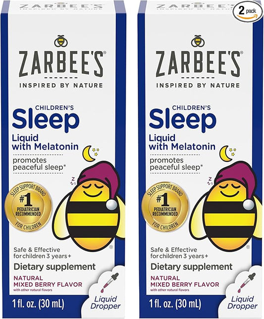 Zarbee's Kids Sleep Supplement Liquid with 1mg Melatonin; Drug-Free & Effective; Easy to Take Natural Berry Flavor for Children Ages 3 and Up; 1 Fl Oz Bottles, Pack of 2
