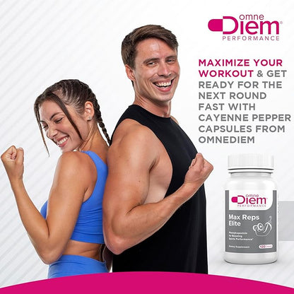 Omne Diem Max Reps Elite Capsules - Phenylcapsaicin Sports Performance Dietary Supplement - Supports Maximum Workout and Recovery & Reduces Fatigue - for Men & Women - 120 ct