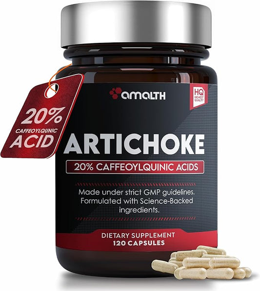 Amalth Artichoke Leaf Extract 120 Veg Capsules -20% Caffeoylquinic Acid Standardized Extract - Supports Liver & Digestion Non-GMO Gluten Free